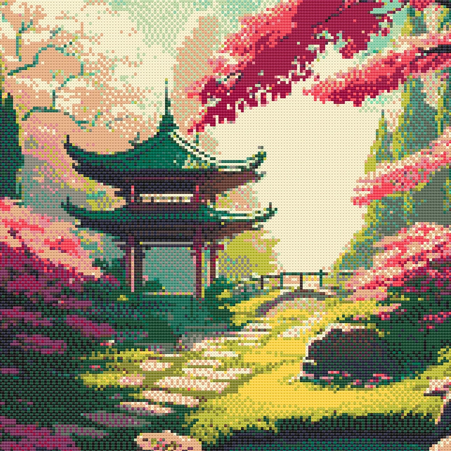Japanese Garden Cross Stitch Pattern | Japan Landscape Cross Stitch Chart | Asian Landscape Cross Stitch Art | Large Cross Stitch