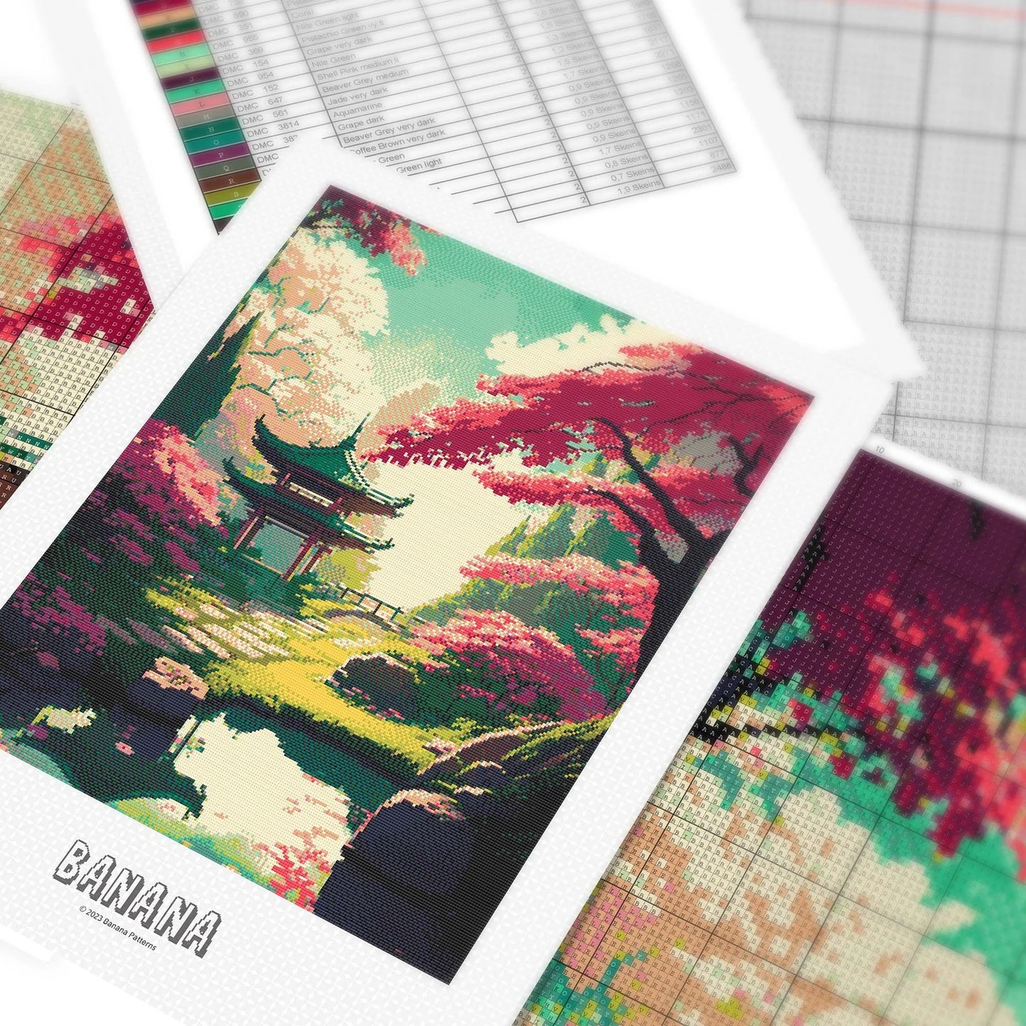 Japanese Garden Cross Stitch Pattern | Japan Landscape Cross Stitch Chart | Asian Landscape Cross Stitch Art | Large Cross Stitch