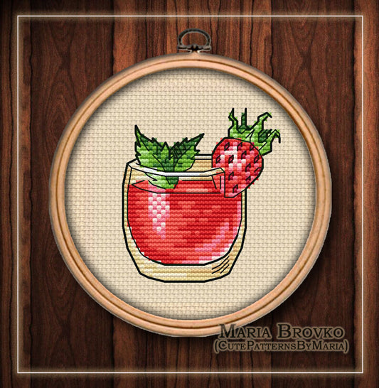 Cross Stitch Pattern "Strawberry Shake" DMC Chart Needlepoint Embroidery Printable PDF Instant Download