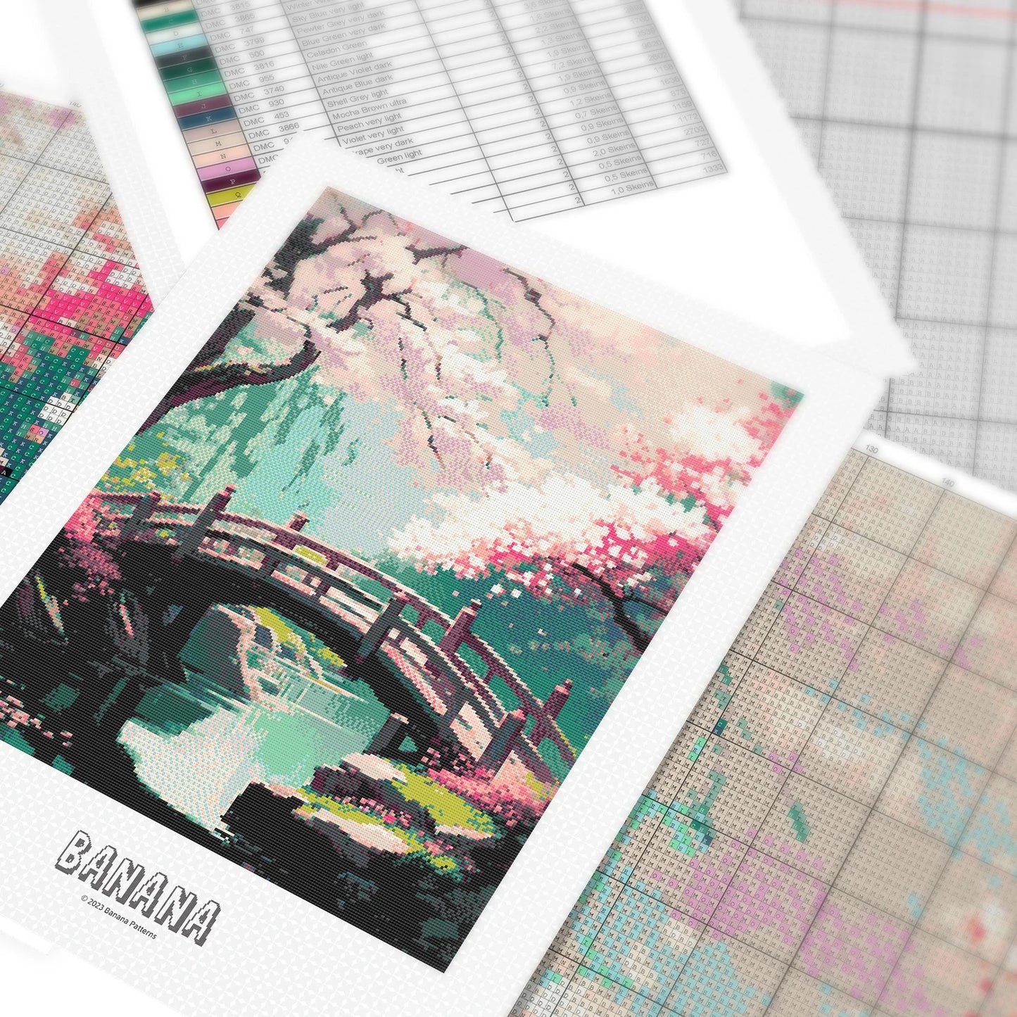 Japanese Garden Cross Stitch Pattern | Japan Landscape Cross Stitch Chart | Asian Landscape Cross Stitch Art | Large Cross Stitch