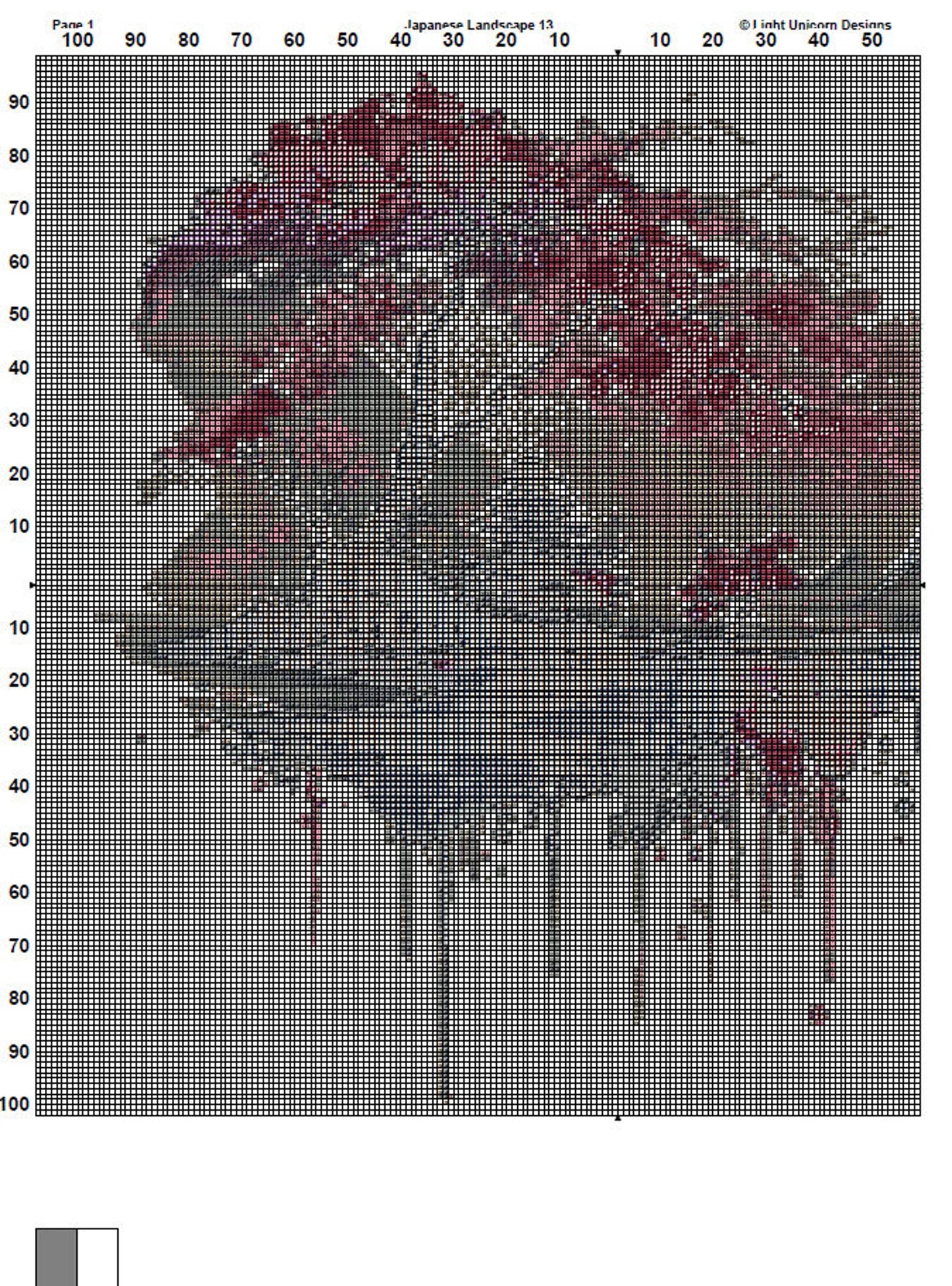 Japanese Landscape Cross Stitch Pattern 13 Instant PDF Download - Cherry Blossom Tree Watercolor Cross Stitch Pattern - Japan Cross Stitch