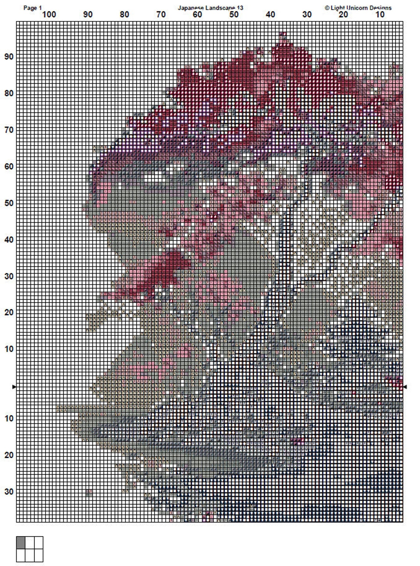 Japanese Landscape Cross Stitch Pattern 13 Instant PDF Download - Cherry Blossom Tree Watercolor Cross Stitch Pattern - Japan Cross Stitch