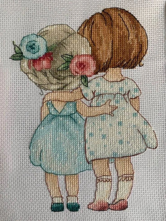 Little girls cross stitch pattern, little girl sisters cross stitch pattern
