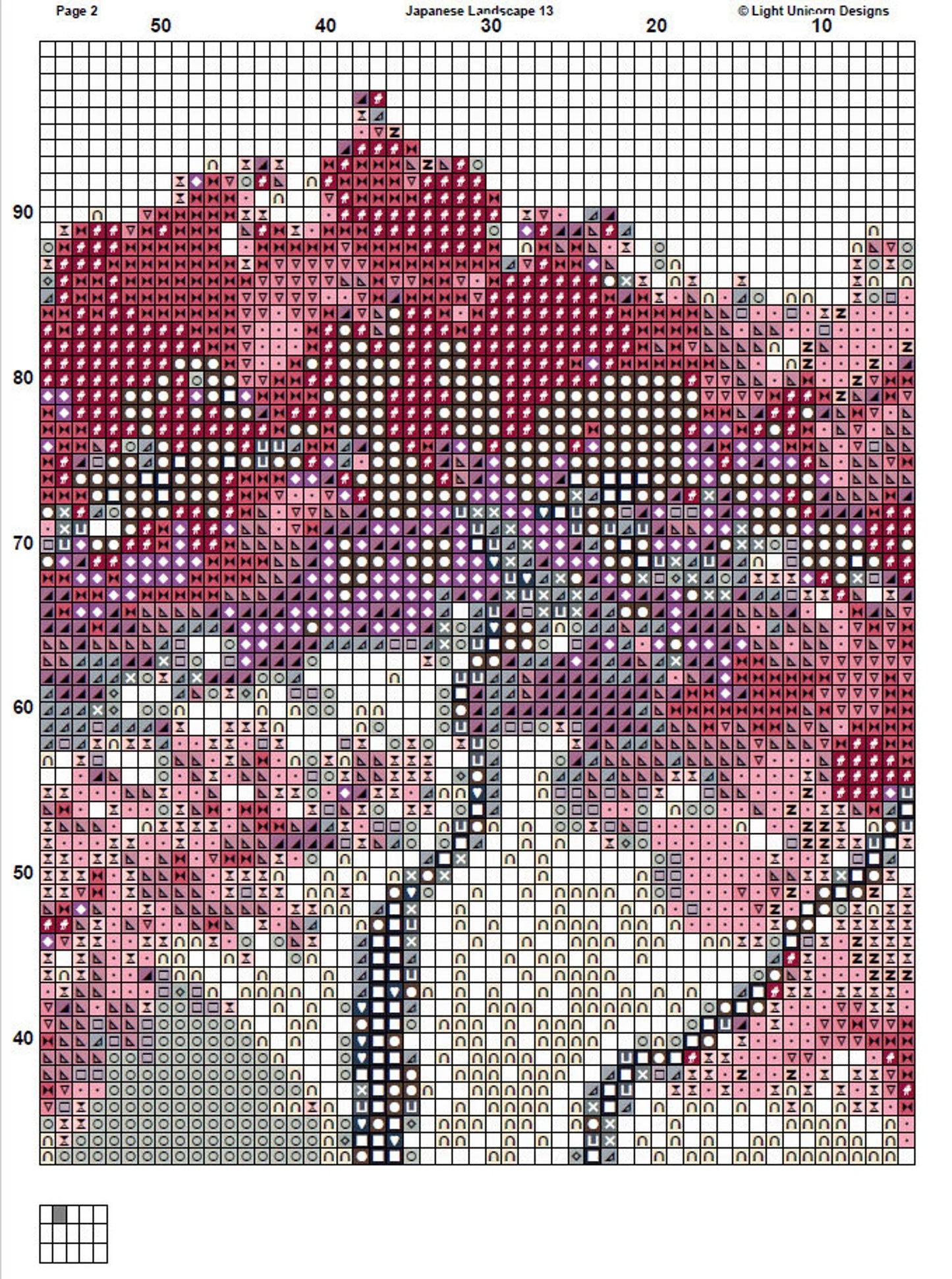 Japanese Landscape Cross Stitch Pattern 13 Instant PDF Download - Cherry Blossom Tree Watercolor Cross Stitch Pattern - Japan Cross Stitch