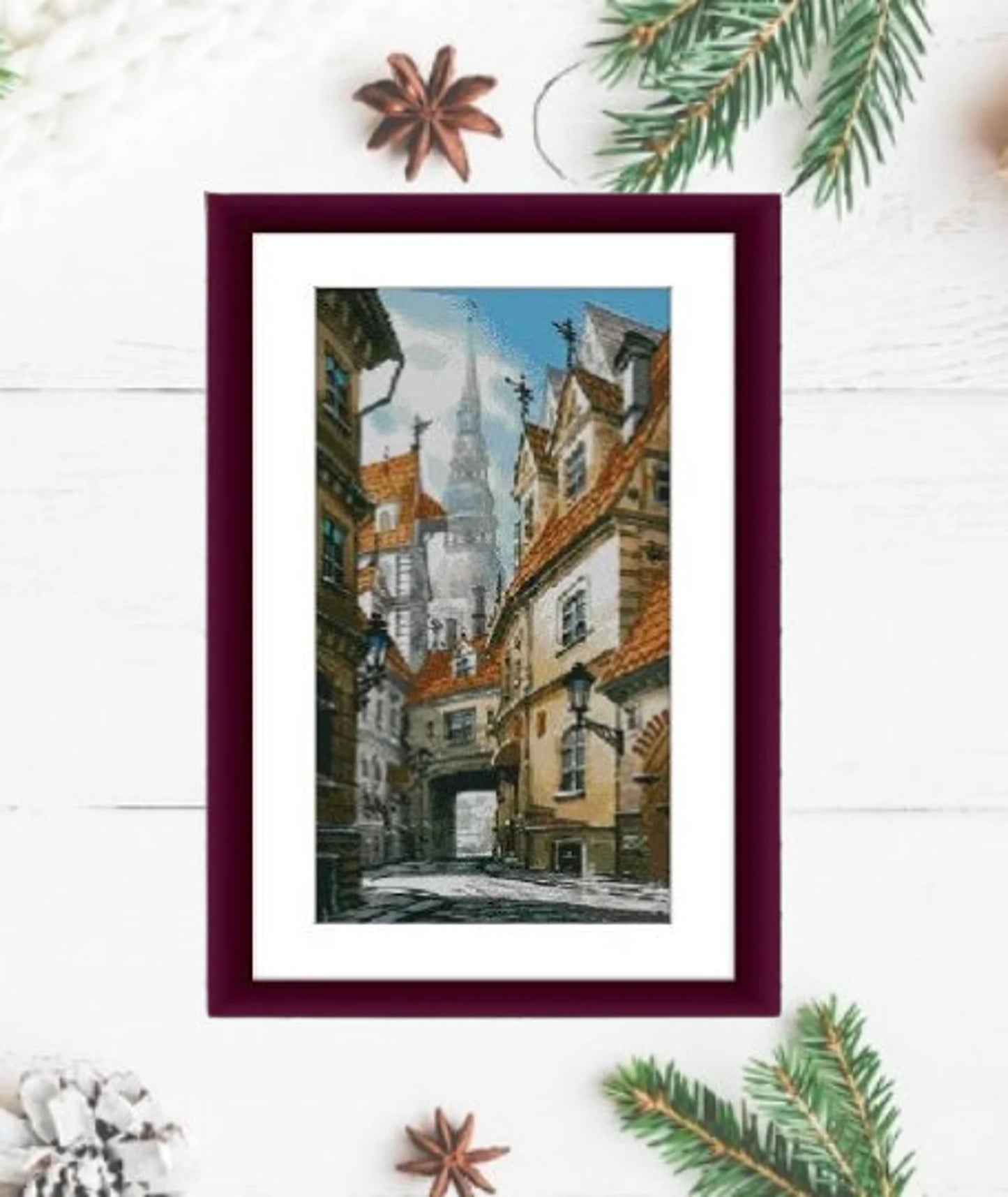 Old Prague Counted cross stitch pdf pattern Prague city Digital cross stitch chart european city cross stitch pattern instant download
