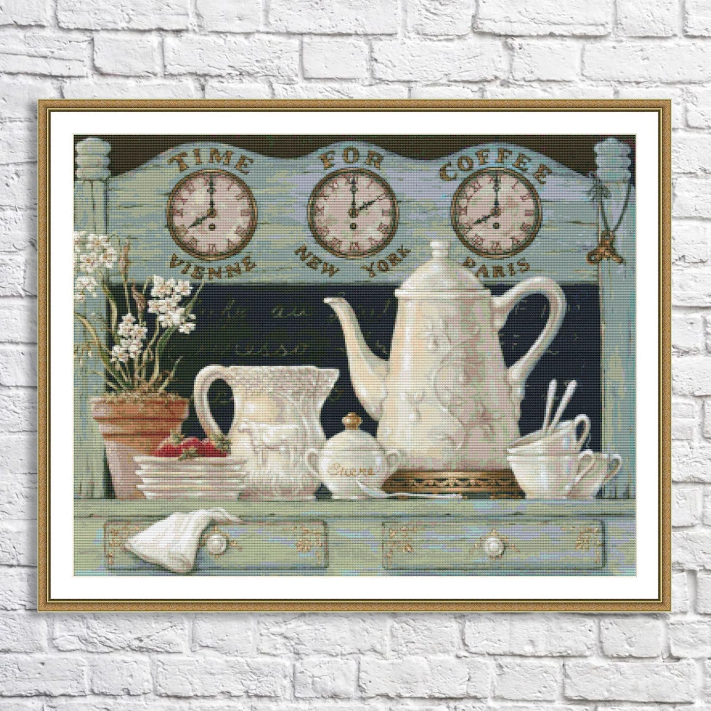 Time for Coffee Still Life Cross Stitch Pattern Digital Pattern Decor Wild Flowers Pattern Bouquet Embroidery Needlepoint Chart Download