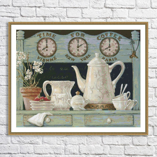 Time for Coffee Still Life Cross Stitch Pattern Digital Pattern Decor Wild Flowers Pattern Bouquet Embroidery Needlepoint Chart Download