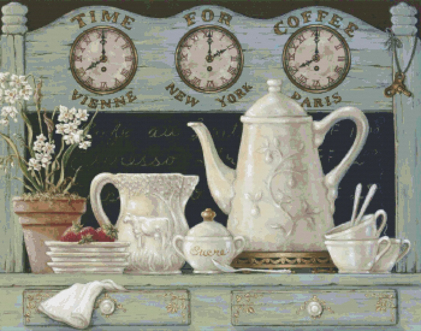 Time for Coffee Still Life Cross Stitch Pattern Digital Pattern Decor Wild Flowers Pattern Bouquet Embroidery Needlepoint Chart Download