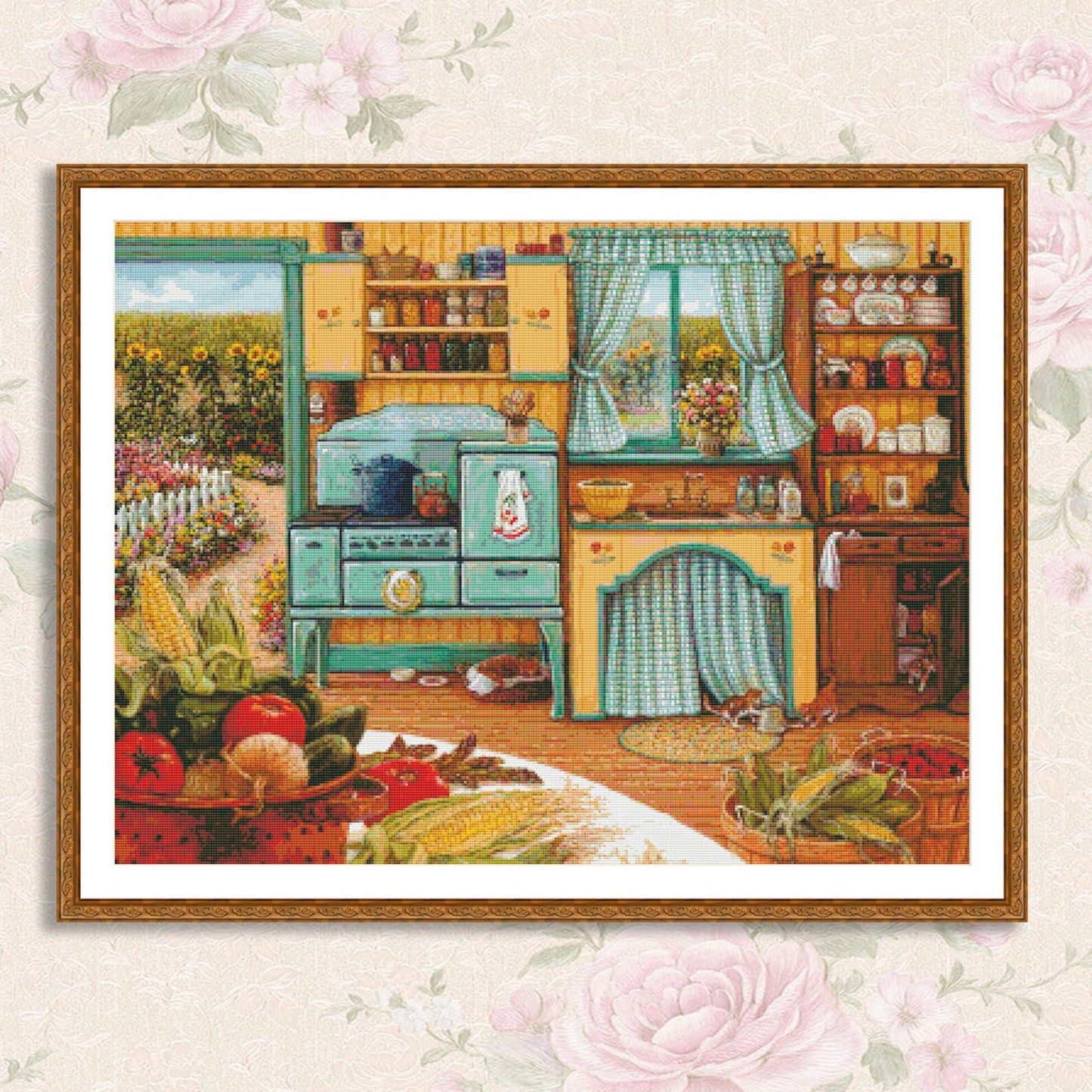 Grandma's kitchen Still Life Cross Stitch Pattern Digital Pattern Decor Wild Flowers Pattern Bouquet Embroidery Needlepoint Chart Download