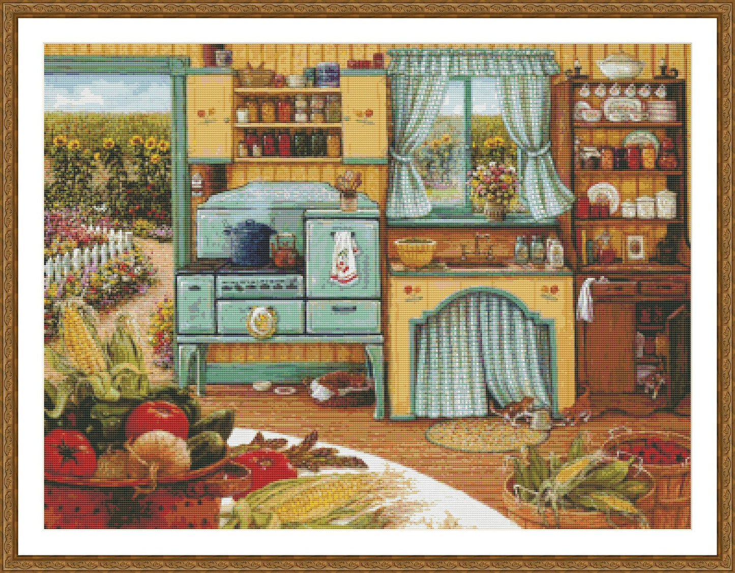 Grandma's kitchen Still Life Cross Stitch Pattern Digital Pattern Decor Wild Flowers Pattern Bouquet Embroidery Needlepoint Chart Download