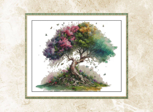 Watercolor Cross Stitch Pattern,Tree life Colorful,Landscape,Pattern Keeper,xstitxh,Embroidery,Pdf,Instant Download