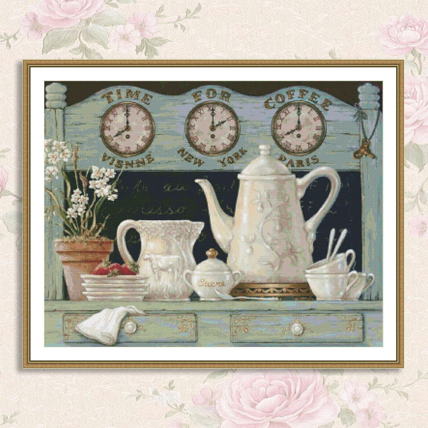 Time for Coffee Still Life Cross Stitch Pattern Digital Pattern Decor Wild Flowers Pattern Bouquet Embroidery Needlepoint Chart Download