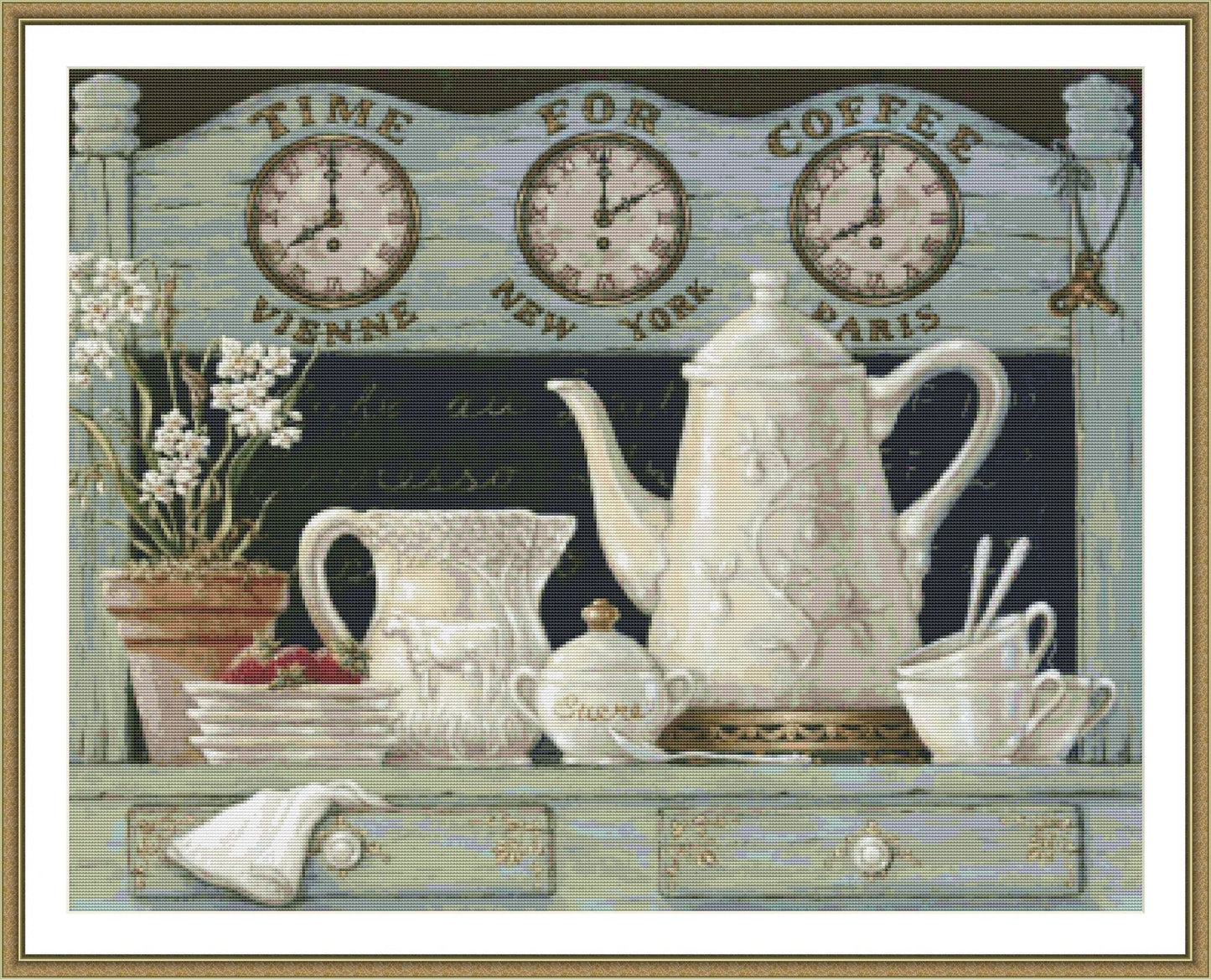 Time for Coffee Still Life Cross Stitch Pattern Digital Pattern Decor Wild Flowers Pattern Bouquet Embroidery Needlepoint Chart Download