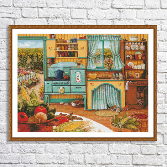 Grandma's kitchen Still Life Cross Stitch Pattern Digital Pattern Decor Wild Flowers Pattern Bouquet Embroidery Needlepoint Chart Download