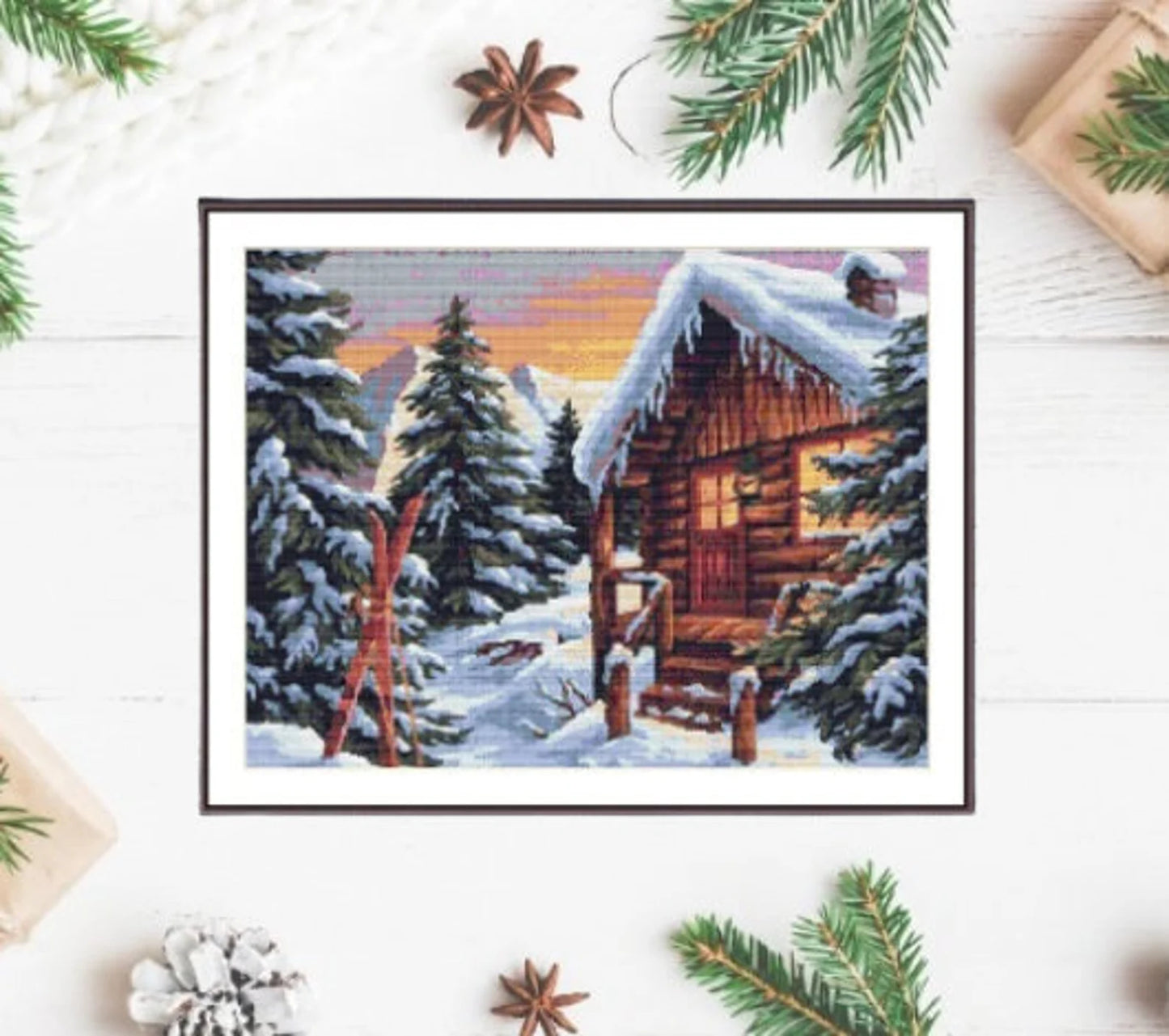 Woodland cottage PDF Counted cross stitch pattern Landscape fall Digital cross stitch chart Fall season PDF xstitch pattern instant download