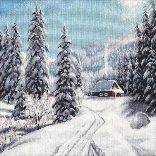 Winter landscape cross stitch pattern, house in snow cross stitch, winter snow cross stitch, nature cross stitcn, snowy trees cross stich