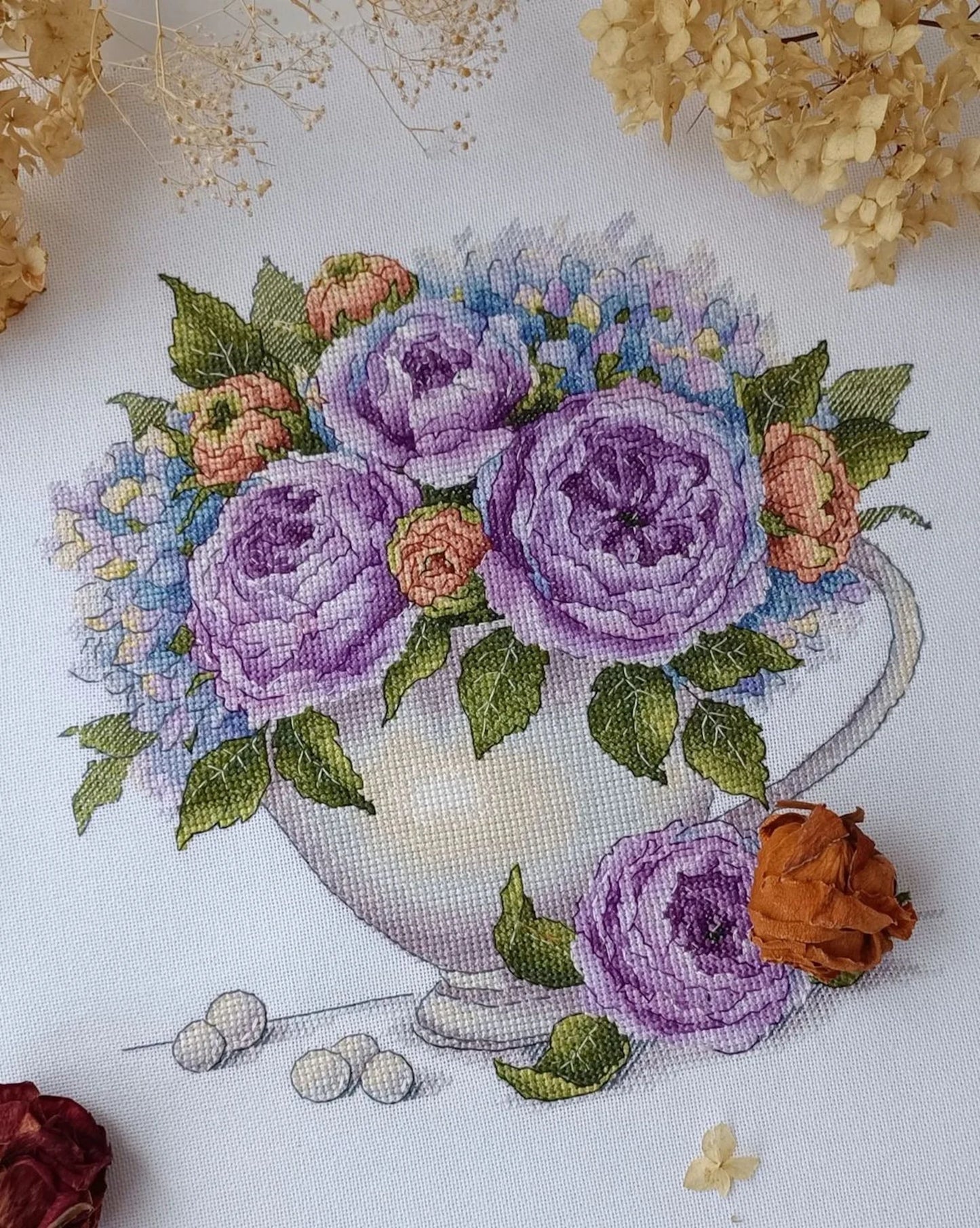 Rose Cross Stitch Pattern PDF, Book Cross Stitch Pattern, Flower Counted Cross Stitch Instant Download, Floral Bouquet, Home Decor Wall Art