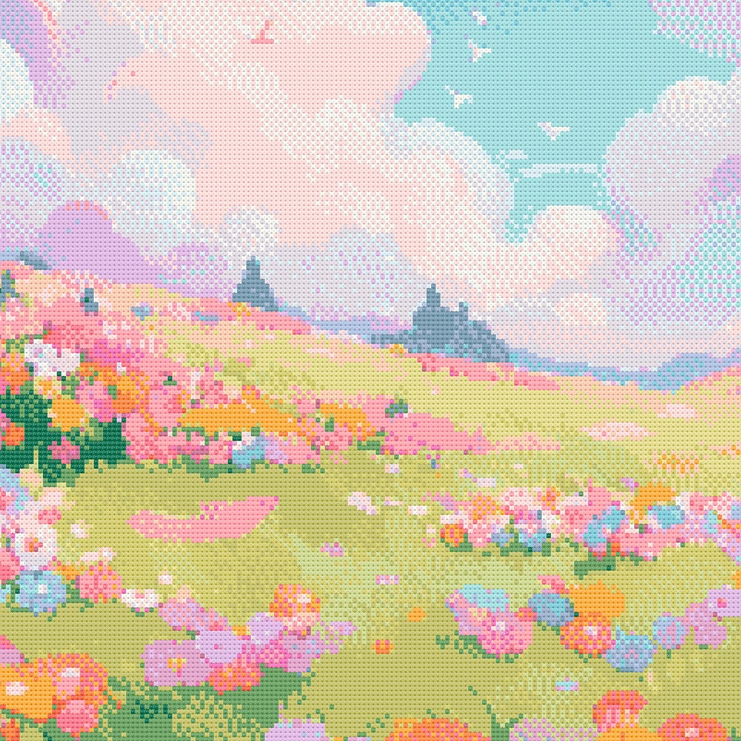 Flower Meadow Cross Stitch Pattern | Landscape Cross Stitch Chart Download | Nature Cross Stitch | Anime Cross Stitch PDF
