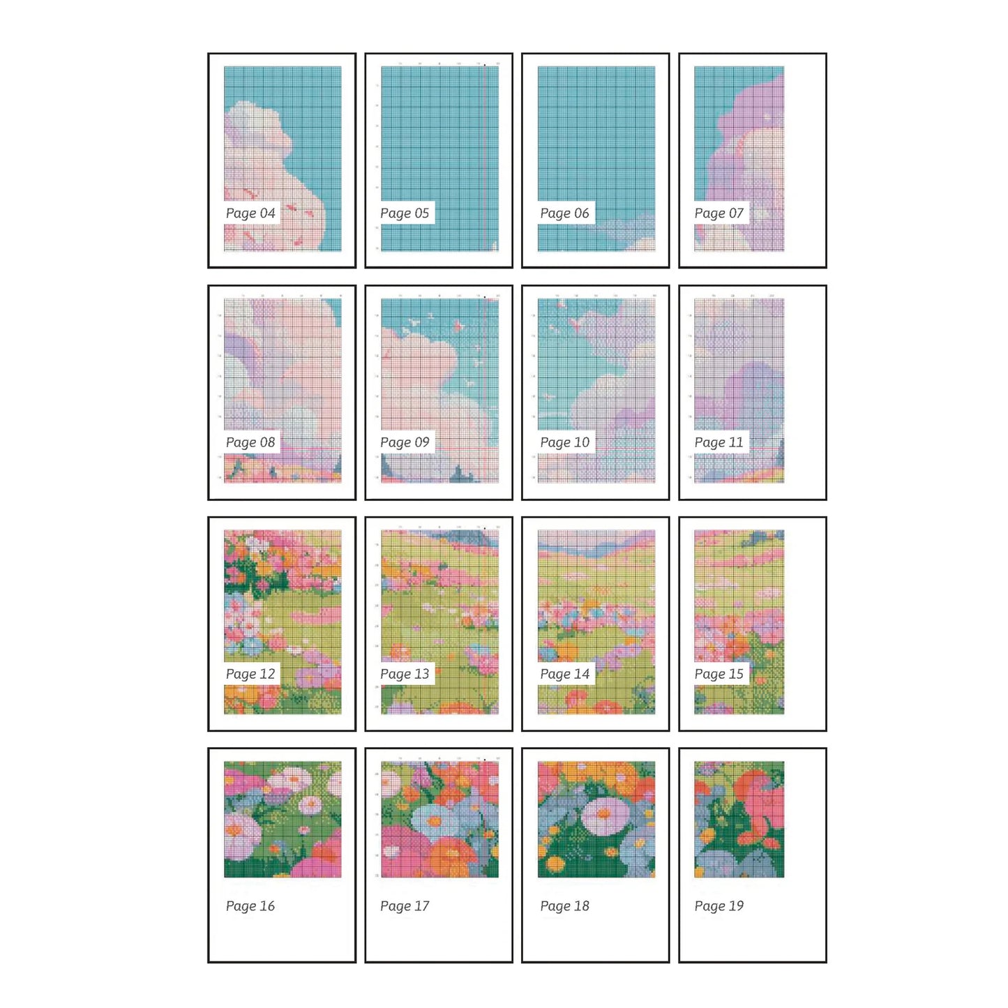 Flower Meadow Cross Stitch Pattern | Landscape Cross Stitch Chart Download | Nature Cross Stitch | Anime Cross Stitch PDF