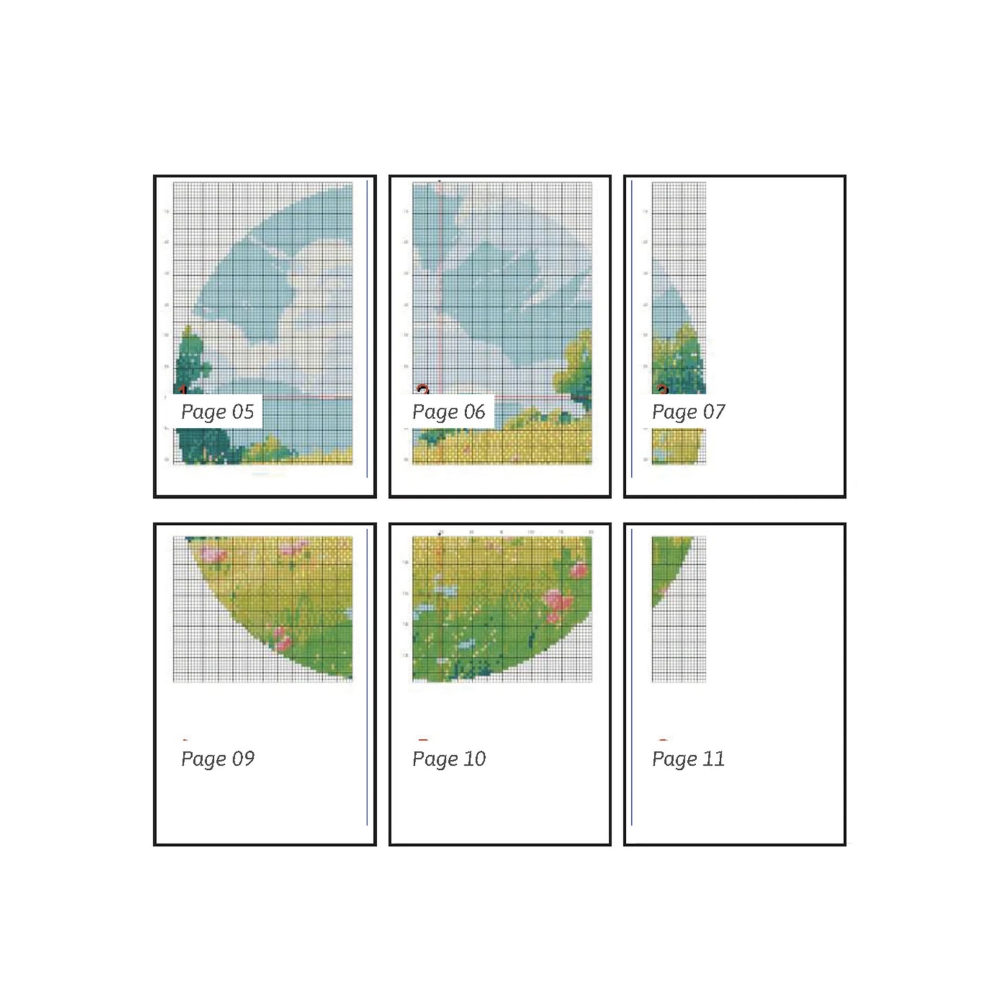 Ghibli inspired Meadow Cross Stitch Pattern | Anime Landscape Cross Stitch Chart Download | Nature Cross Stitch | Large Modern Cross Stitch