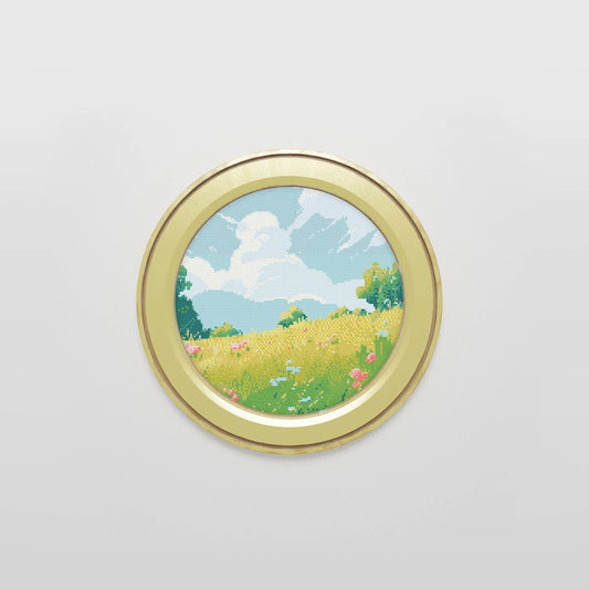 Ghibli inspired Meadow Cross Stitch Pattern | Anime Landscape Cross Stitch Chart Download | Nature Cross Stitch | Large Modern Cross Stitch