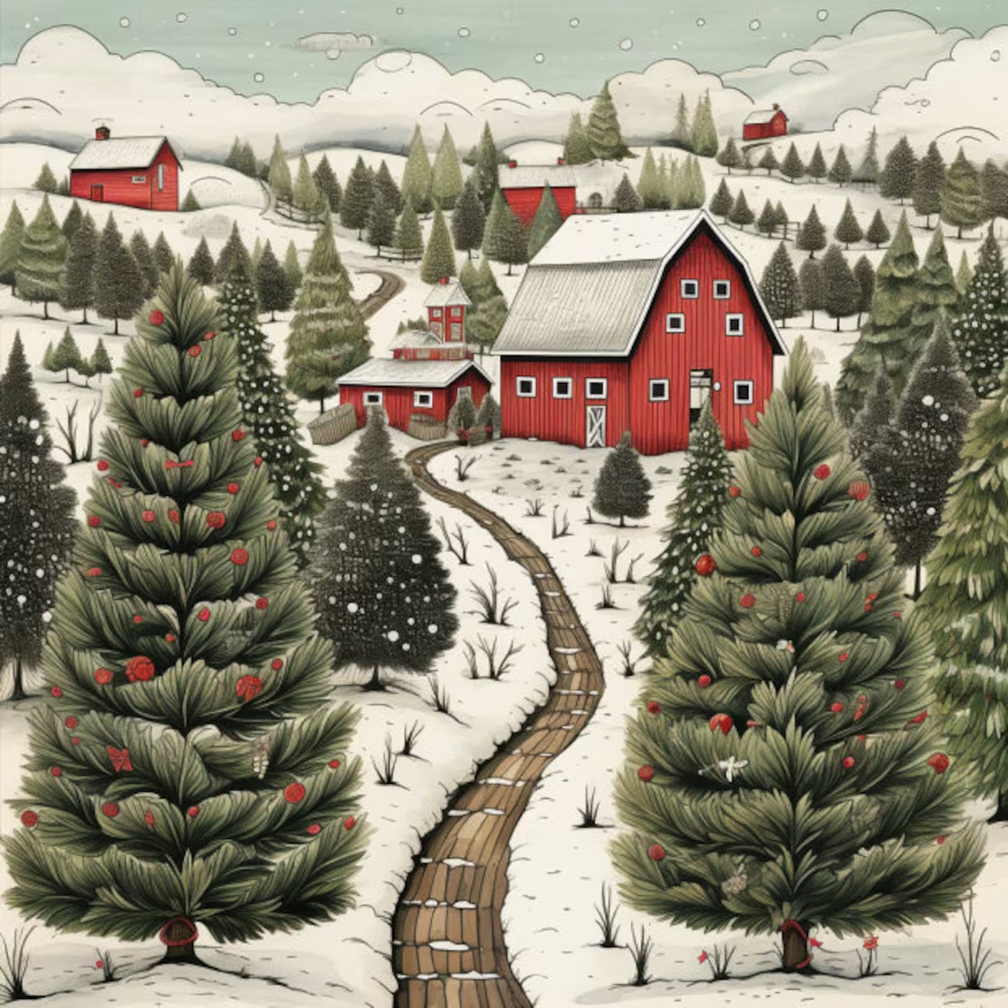 Cross Stitch Pattern Christmas Tree Farm Full Coverage