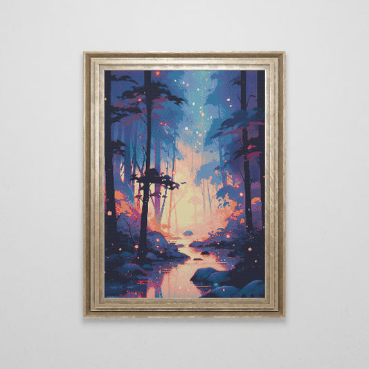 Fairy Forest Cross Stitch Pattern | Landscape Cross Stitch Chart Download | Fantasy Cross Stitch Patterns | Large Counted Cross Stitch PDF