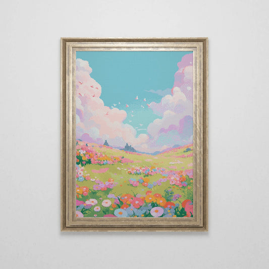 Flower Meadow Cross Stitch Pattern | Landscape Cross Stitch Chart Download | Nature Cross Stitch | Anime Cross Stitch PDF