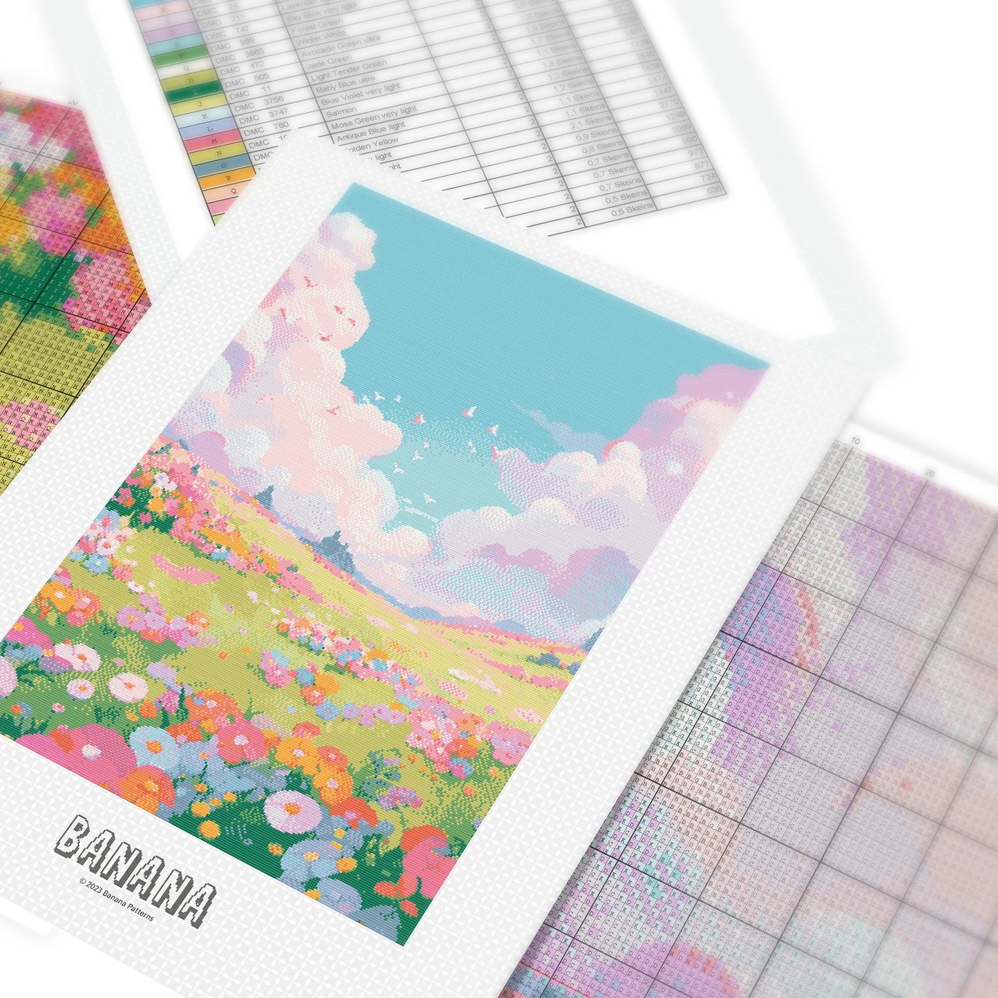 Flower Meadow Cross Stitch Pattern | Landscape Cross Stitch Chart Download | Nature Cross Stitch | Anime Cross Stitch PDF