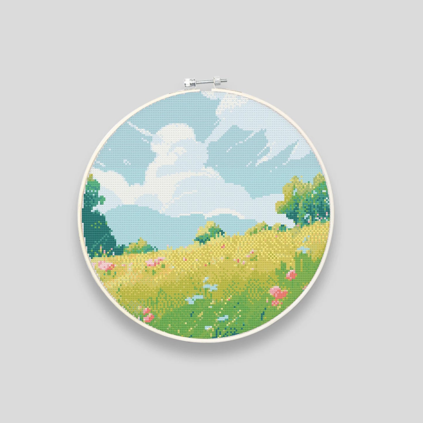 Ghibli inspired Meadow Cross Stitch Pattern | Anime Landscape Cross Stitch Chart Download | Nature Cross Stitch | Large Modern Cross Stitch