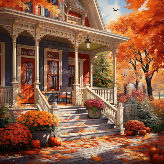 Cross Stitch Pattern Autumn Porch Full Coverage