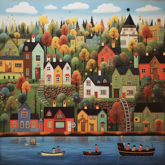 Cross Stitch Pattern River Town Full Coverage
