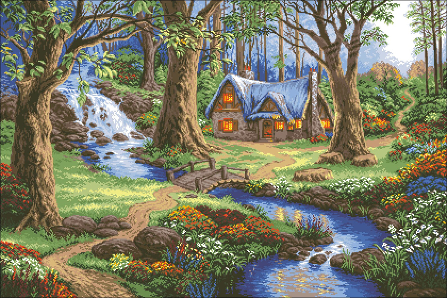 Cross stitch pattern Forest House, nature cross stitch, landscape, vintage embroidery, digital PDF file, printable, fairy tale, summer