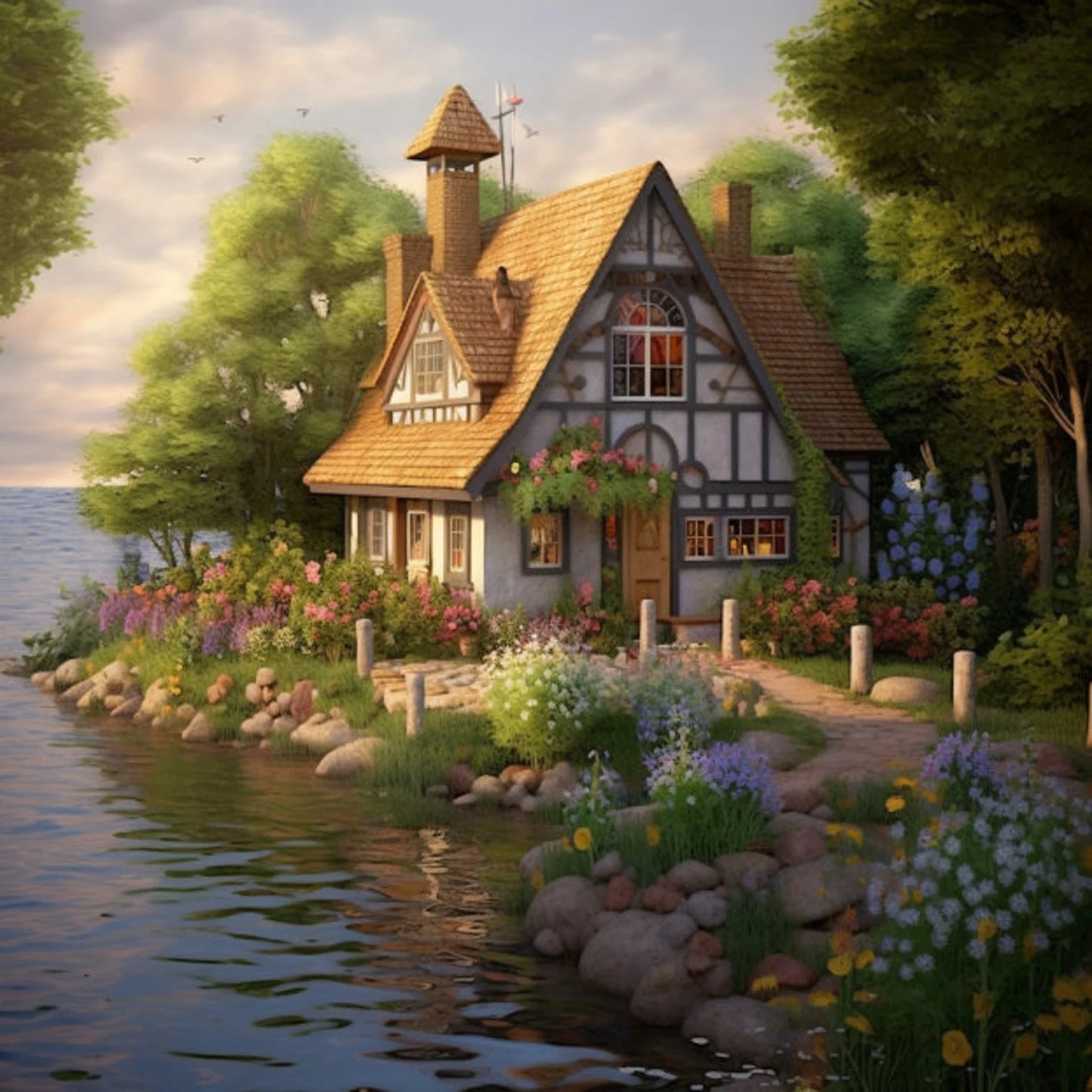 Cross Stitch Pattern Lake Cottage Full Coverage
