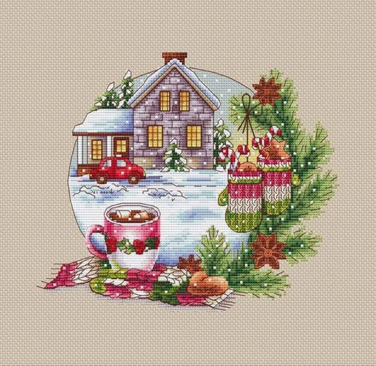 Christmas home cross stitch, christmas cross stitch, sweet home in snow cross stitch, new year cross stitch, christmas presents cross stitch