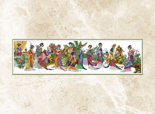 The Geisha Cross Stitch Pattern,Japanese Women,Chinese Girl,The Twelve Beauty,Embroydery,Pdf,Instant Download,Asian