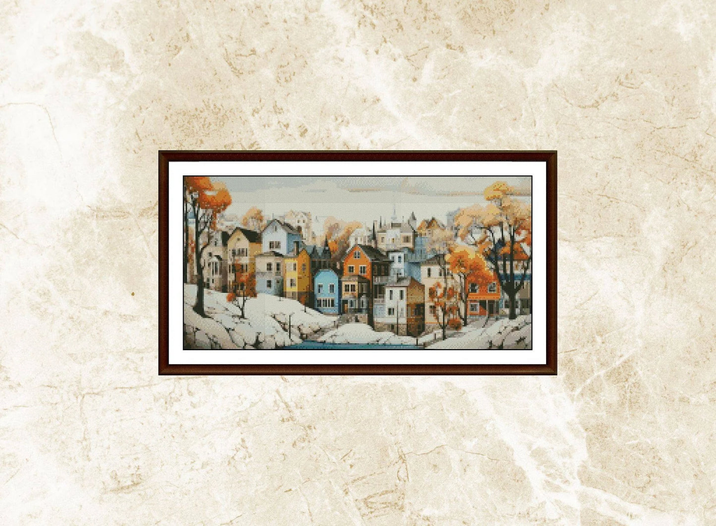 Winter Cross Stitch Pattern,City by the River,Landscape,Pattern Keeper,Counted Cross Stitch,Pdf,Instant Download
