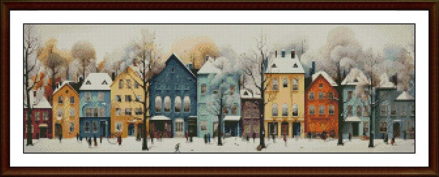 Winter Cross Stitch Pattern,Row Houses in Snow,City,Landscape,Pattern Keeper,Counted Cross Stitch,Pdf,Instant Download