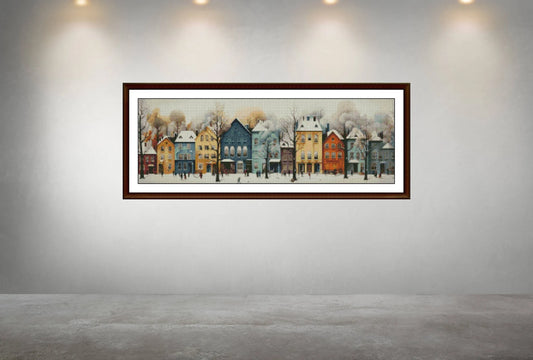 Winter Cross Stitch Pattern,Row Houses in Snow,City,Landscape,Pattern Keeper,Counted Cross Stitch,Pdf,Instant Download
