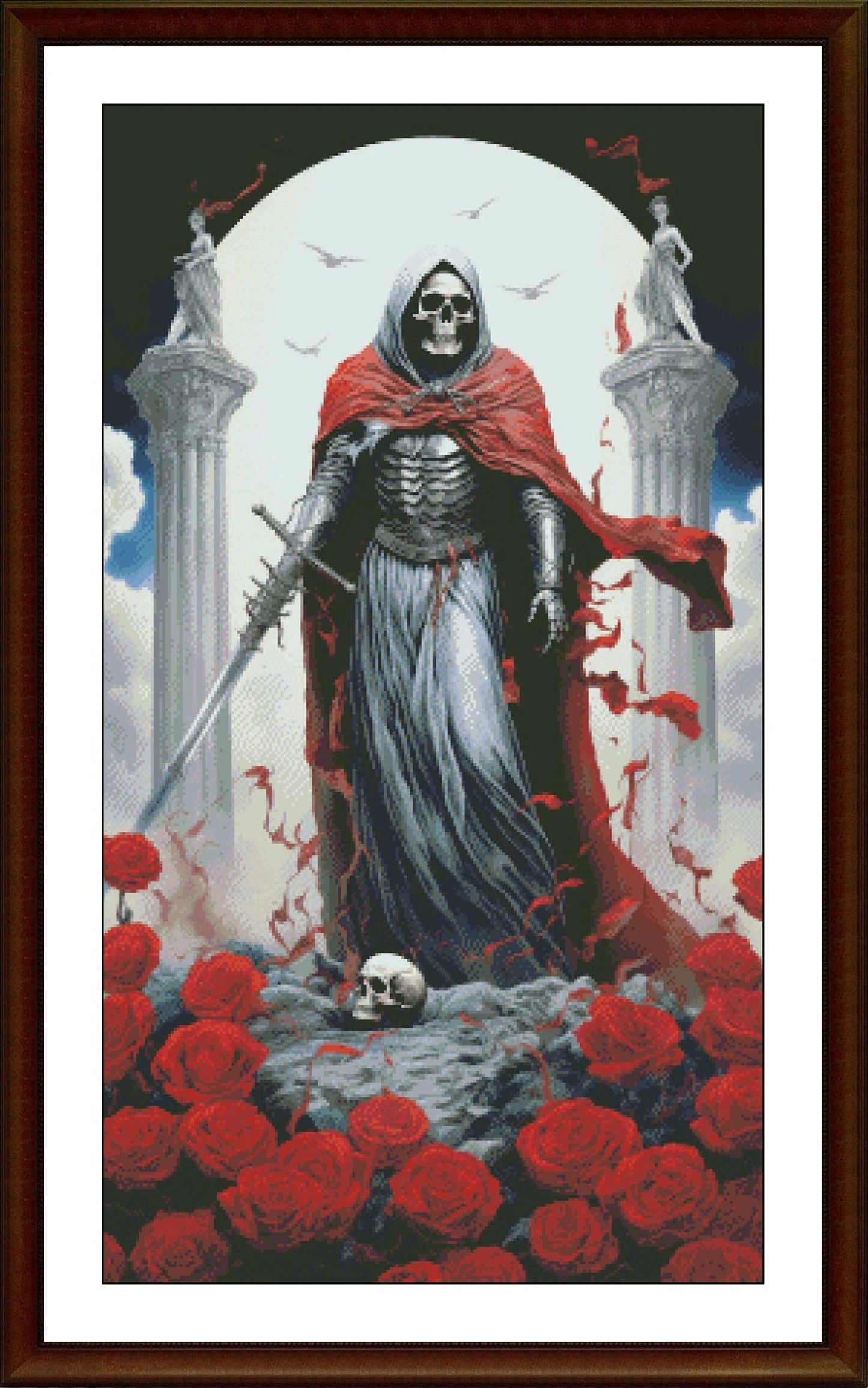Gothic Cross Stitch Pattern,Skeleton Warrior,Roses Flowers,xstitch,Embroidery,Pattern Keeper,needlework,Pdf,Instant Download
