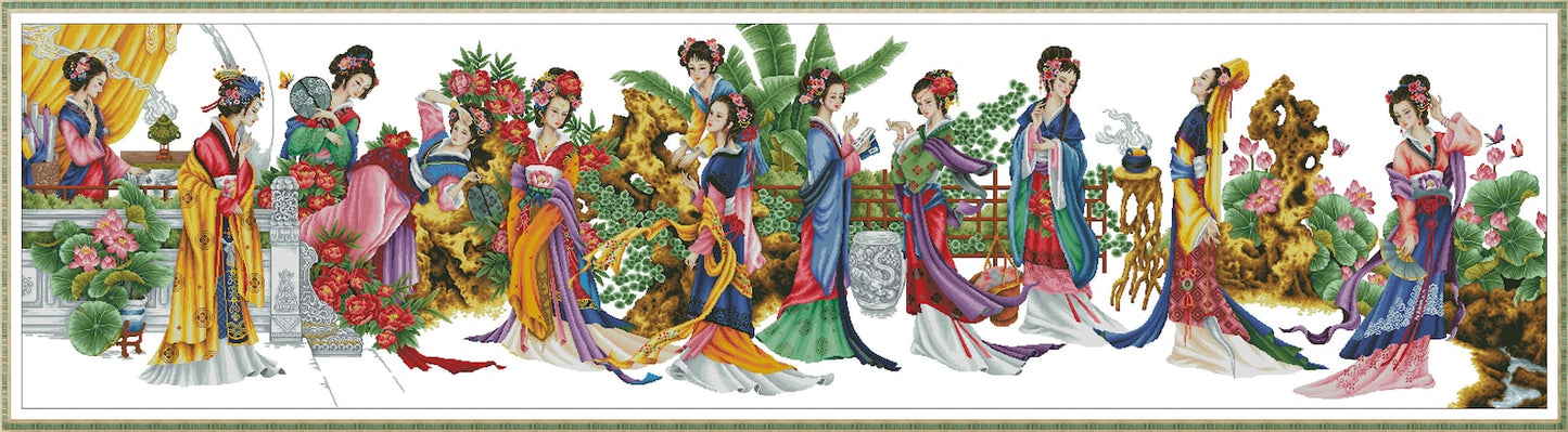 The Geisha Cross Stitch Pattern,Japanese Women,Chinese Girl,The Twelve Beauty,Embroydery,Pdf,Instant Download,Asian