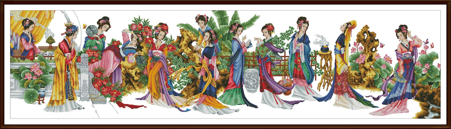 The Geisha Cross Stitch Pattern,Japanese Women,Chinese Girl,The Twelve Beauty,Embroydery,Pdf,Instant Download,Asian