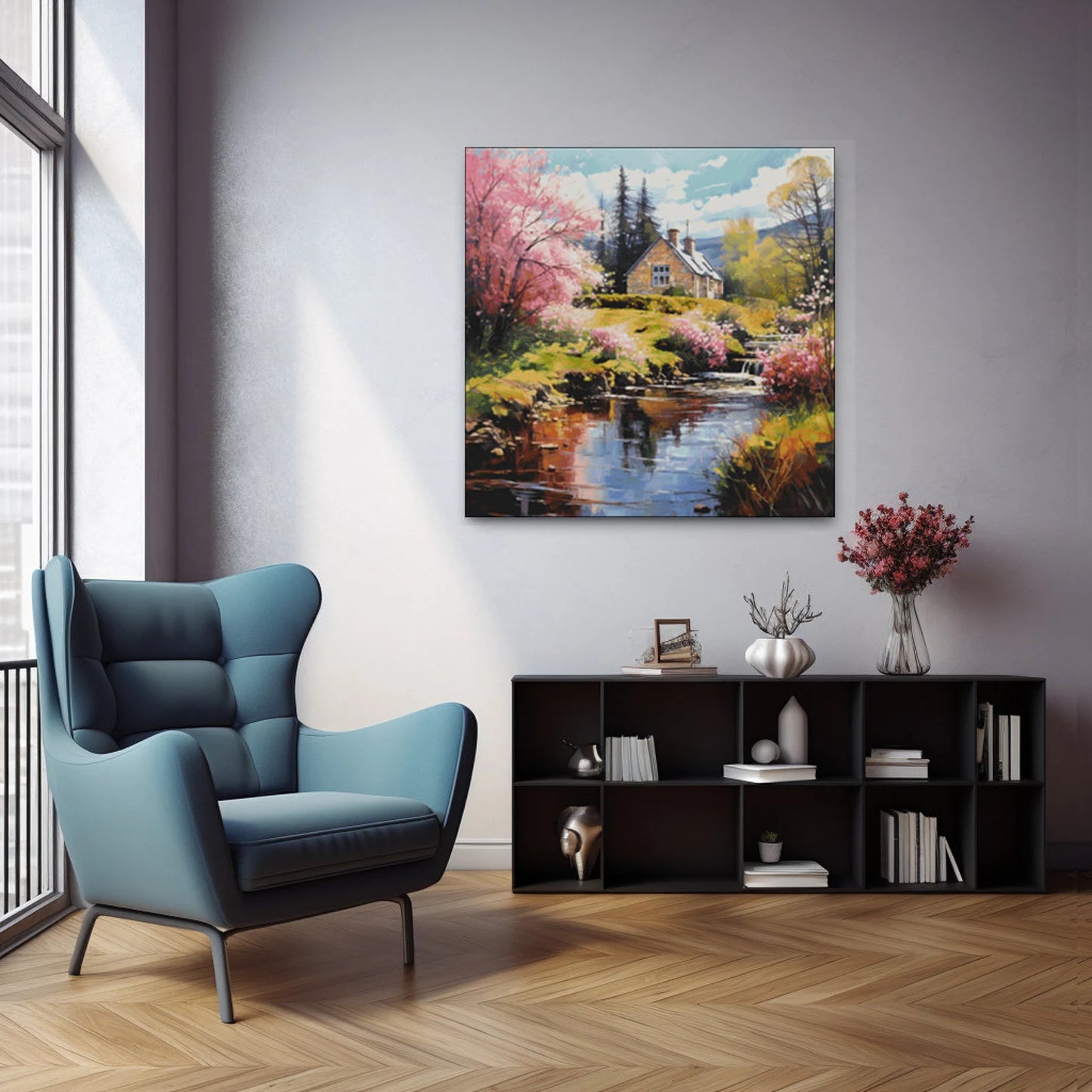 Cross Stitch Pattern PDF Spring landscape, farmhouse, river, landscape cross stitch pattern, dmc, cross stitch design, counted cross stitch