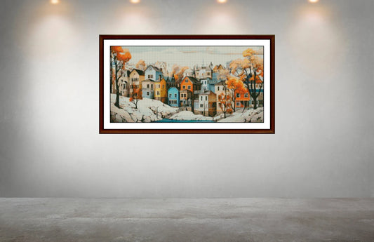 Winter Cross Stitch Pattern,City by the River,Landscape,Pattern Keeper,Counted Cross Stitch,Pdf,Instant Download