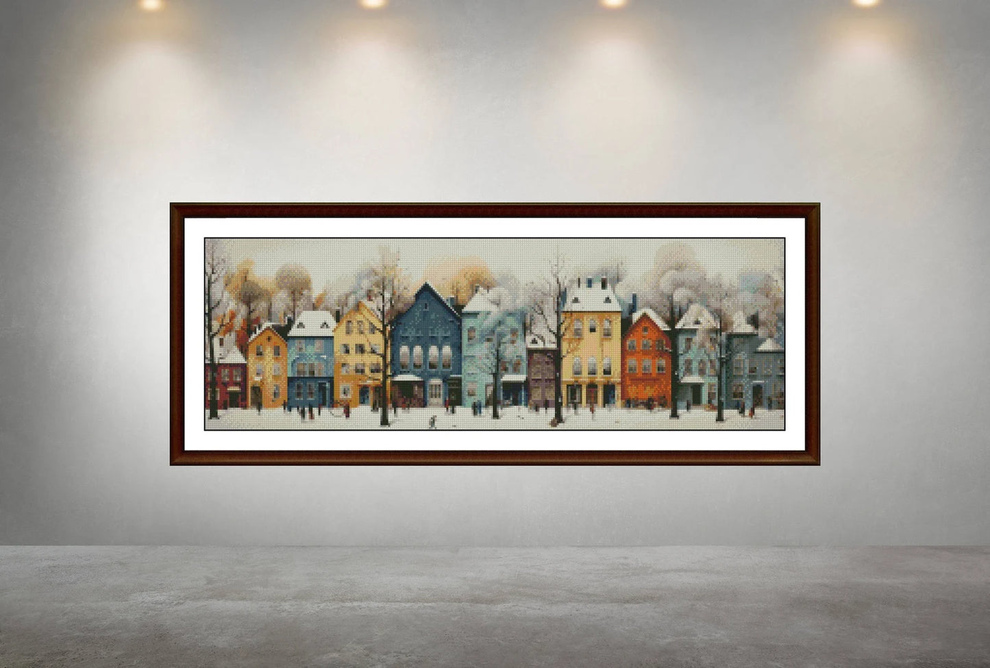 Winter Cross Stitch Pattern,Row Houses in Snow,City,Landscape,Pattern Keeper,Counted Cross Stitch,Pdf,Instant Download