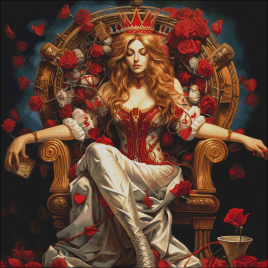 Cross Stitch Pattern The Red Queen PDF, full coverage, embroidery, cross stitch gift, flowers, dmc, digital pattern, instant download
