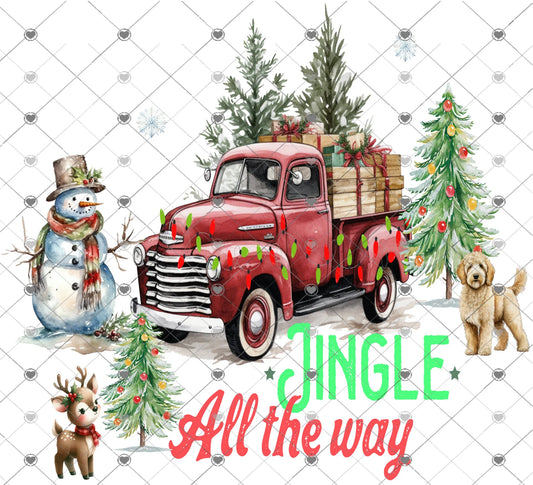 Jingle all the way, Vintage truck, Snowman, Deer and snow scene, Digital Download, Shirt Design, Door sign Png, digital download, png file