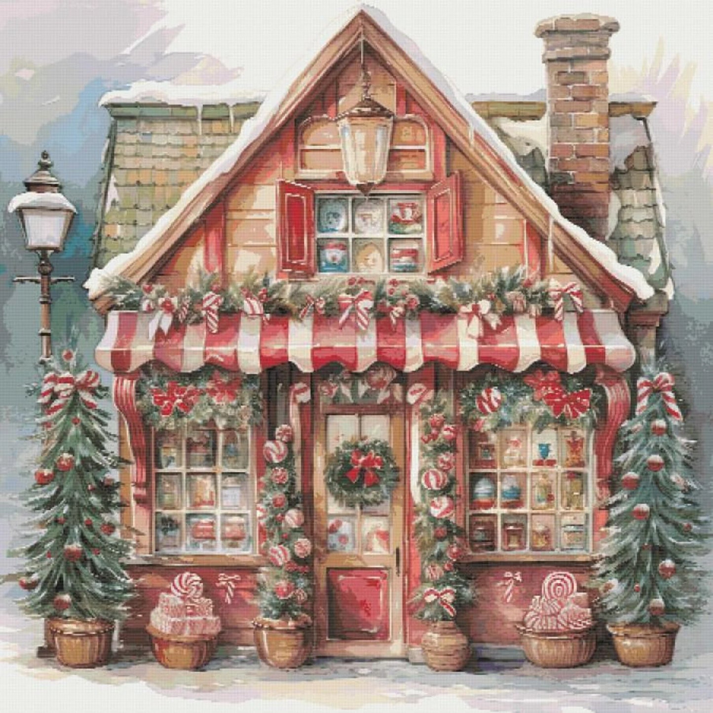 Christmas village shop cross stitch pattern full coverage PDF
