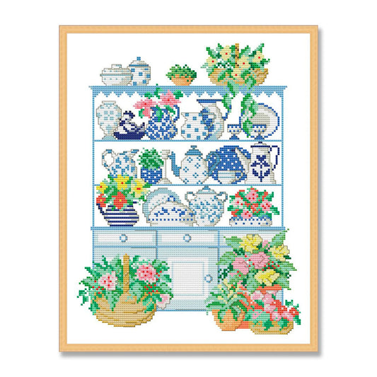 Kitchen Cabinet, Kitchen shelf, Counted Cross Stitch pattern, Kitchen Still Life, Cups Mugs Napkins, Home Modern Decor, Instant Download PDF
