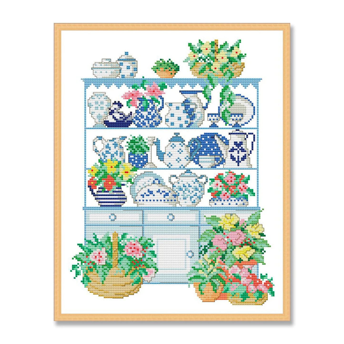 Kitchen Cabinet, Kitchen shelf, Counted Cross Stitch pattern, Kitchen Still Life, Cups Mugs Napkins, Home Modern Decor, Instant Download PDF